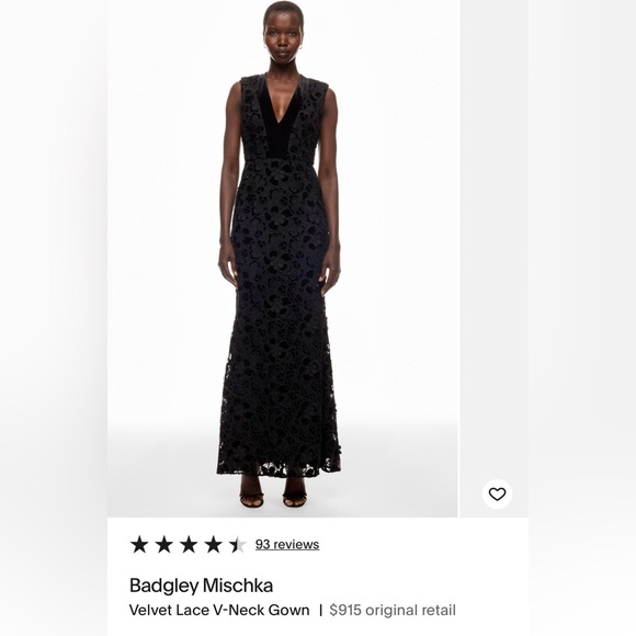 Badgley Mischka Black Velvet Lace Maxi Dress - Picture 1 of 4